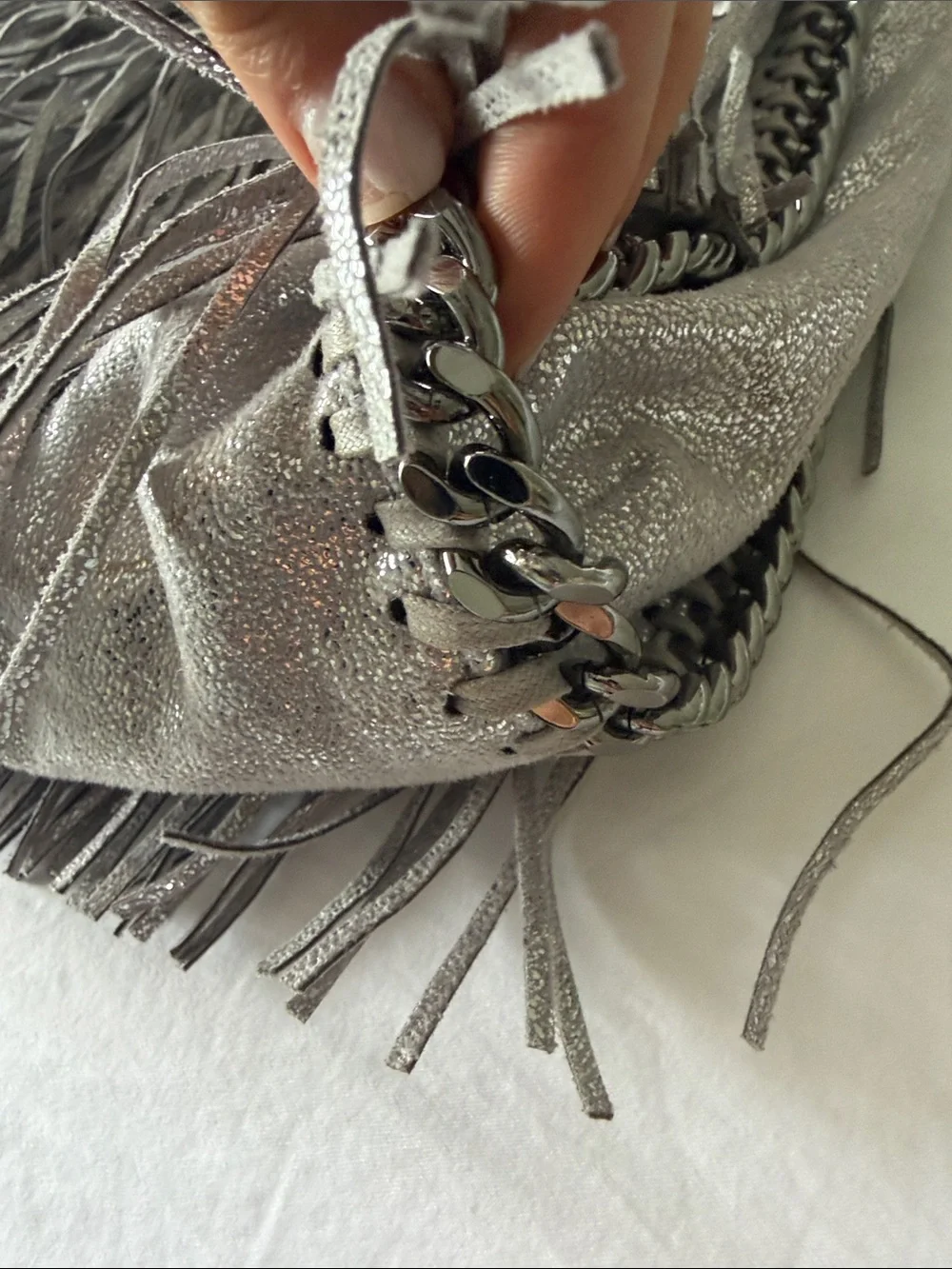 Stella McCartney Fringed Metallic Shoulder Bag - Silver